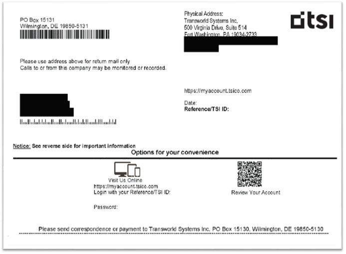 An image to show where TSI ID appears in the letter sent to you